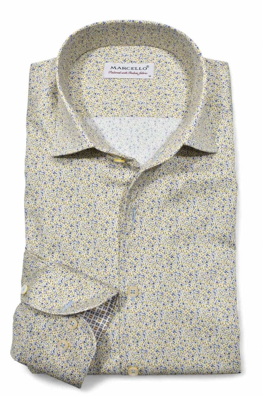 NEW MARCELLO men's maize mini floral long sleeve shirt in gold